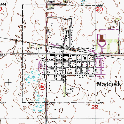Topographic Map of Maddock Community Center, ND