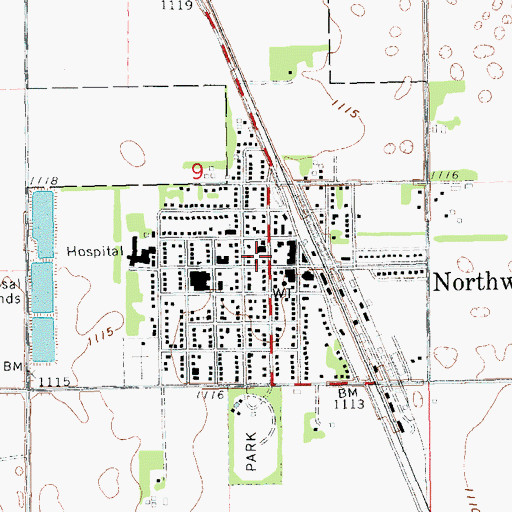 Topographic Map of Northwood Community Center, ND