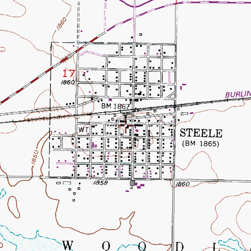 Topographic Map of Steele Community Center, ND