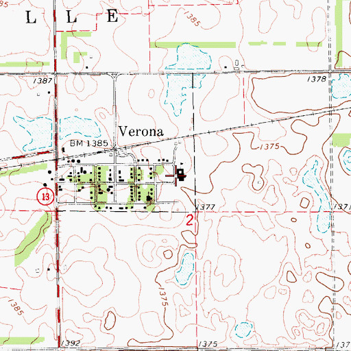 Topographic Map of Verona Community Center, ND
