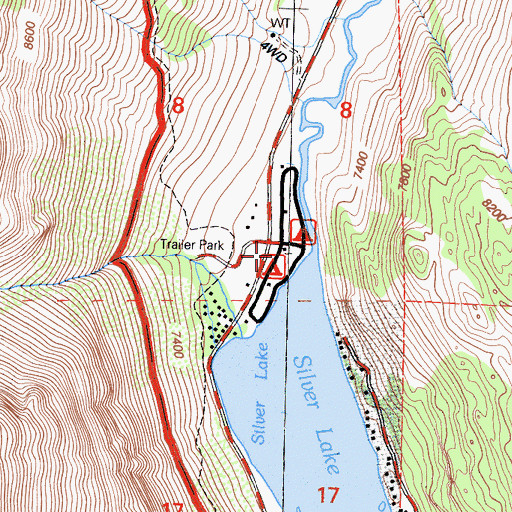 Topographic Map of Silver Lake Campground, CA