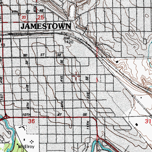 Topographic Map of James River Community Center, ND