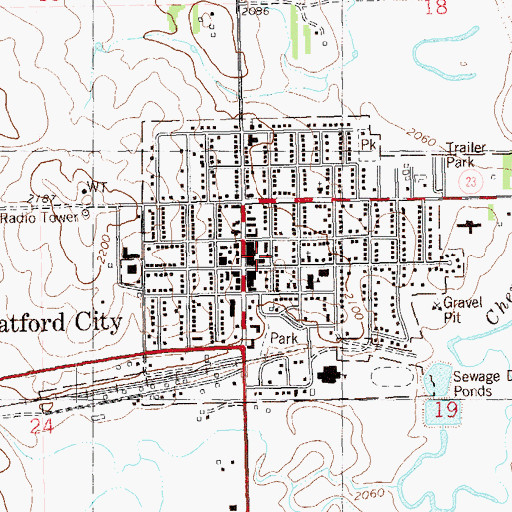 Topographic Map of McKenzie County Veterans Memorial Building, ND