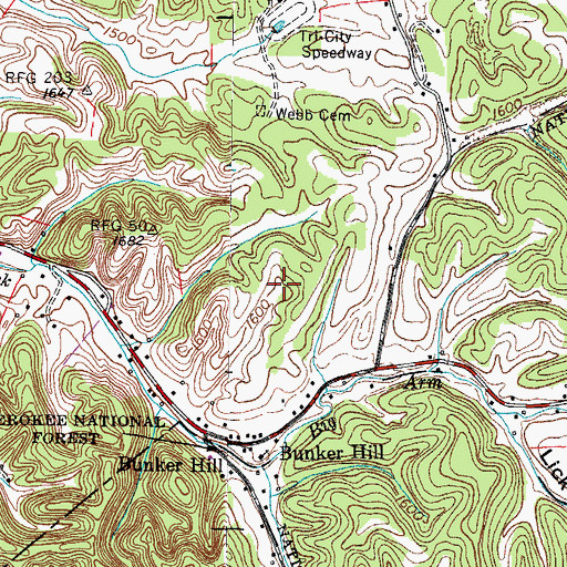 Topographic Map of Bunker Hill Christian Church Cemetery, TN