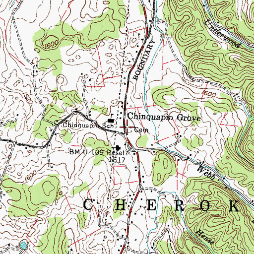Topographic Map of Chinquapin Grove Baptist Church Cemetery, TN