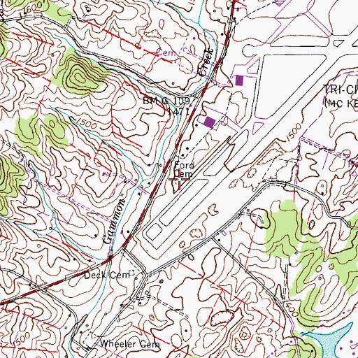 Topographic Map of Yoakley Cemetery, TN