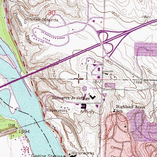 Topographic Map of Bismarck State College Aquatic and Wellness Center, ND