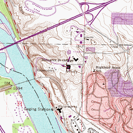 Topographic Map of Bismarck State College Armory, ND