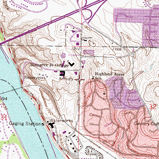 Topographic Map of Bismarck State College Foundation/Alumni House, ND