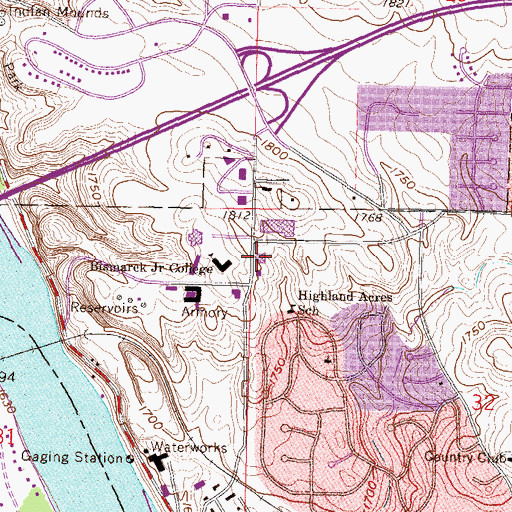 Topographic Map of Bismarck State College Student Union, ND