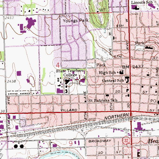 Topographic Map of Dickinson State University Student Center, ND