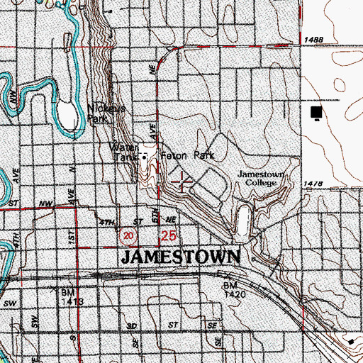 Topographic Map of Liechty Center/Taber Hall, ND