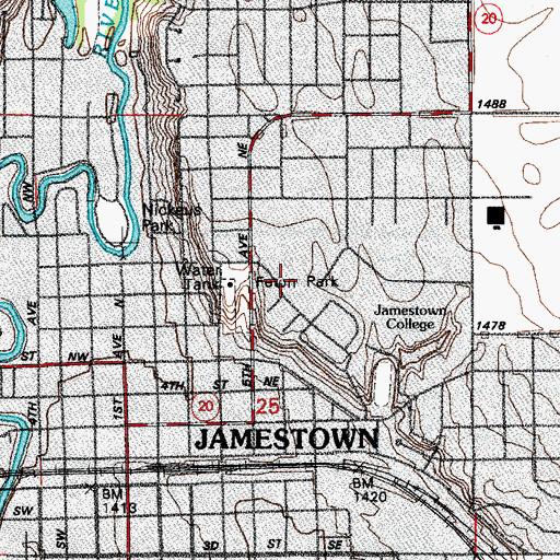 Topographic Map of Unruh and Sheldon Center for Business and Computer Science, ND