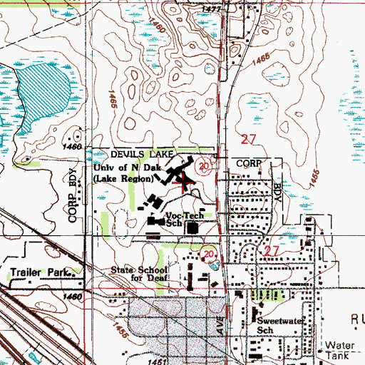 Topographic Map of Leevers Welcome Center, ND