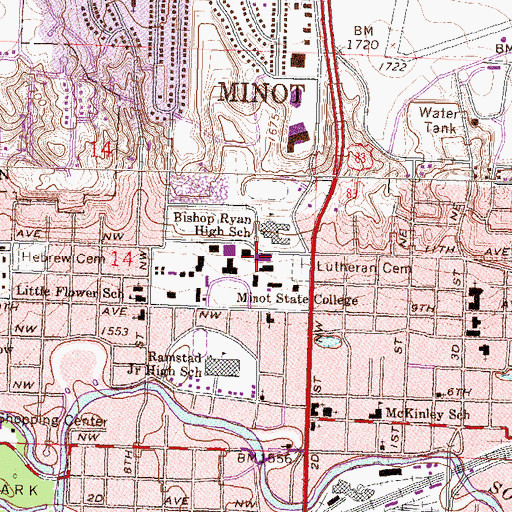 Topographic Map of Minot State University Student Center, ND