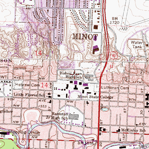 Topographic Map of Minot State University Dome, ND