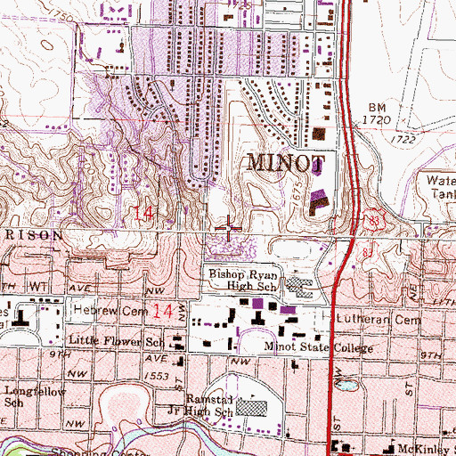 Topographic Map of Minot State University Amphitheater, ND