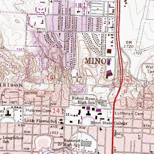 Topographic Map of Minot State University Observatory, ND