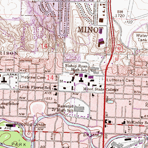Topographic Map of Hartnett Hall, ND