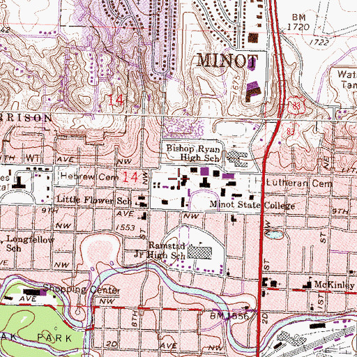 Topographic Map of Cyril Moore Science Center, ND