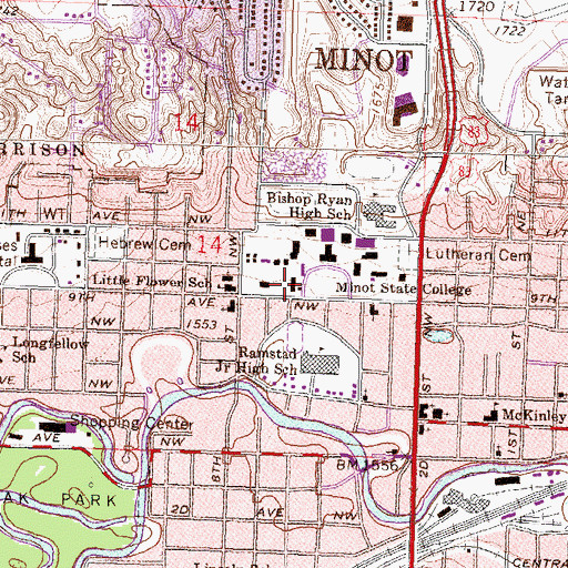 Topographic Map of Crane Hall, ND