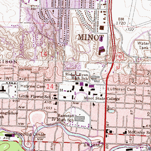 Topographic Map of Minot State University Wellness Center, ND