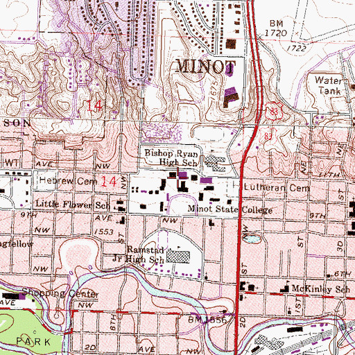 Topographic Map of Aleshire Theater, ND