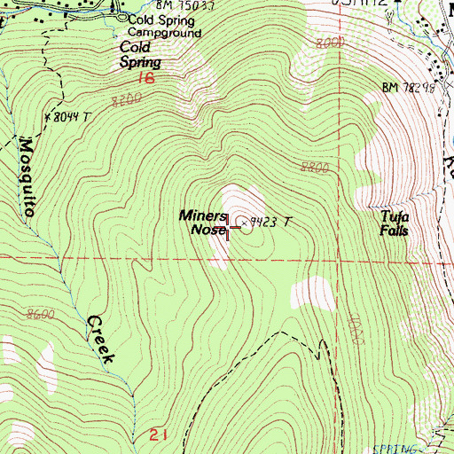 Topographic Map of Miners Nose, CA