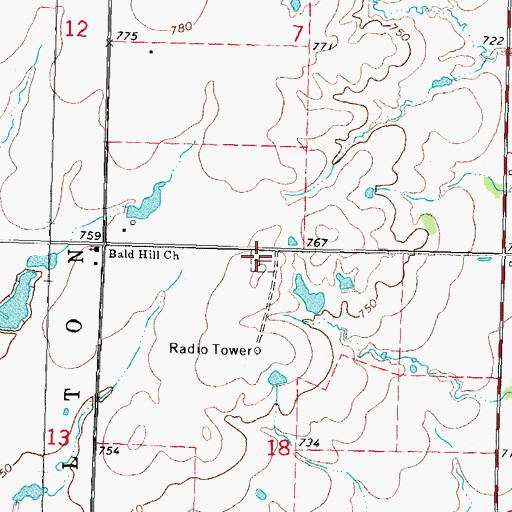 Topographic Map of Bald Hill Cemetery, OK