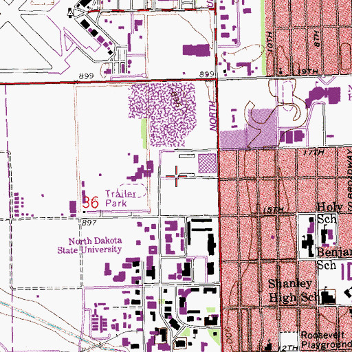 Topographic Map of Shelly Ellig Indoor Track and Field Facility, ND