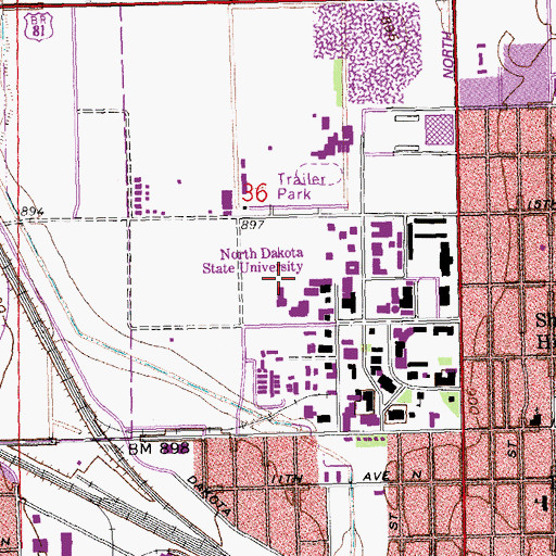 Topographic Map of Service Center and Pilot Plant, ND