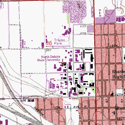 Topographic Map of Waldron Hall, ND