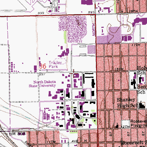 Topographic Map of Reed/Johnson Hall, ND