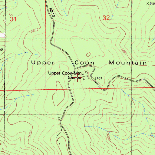 Topographic Map of Upper Coon Mountain Shelter, CA