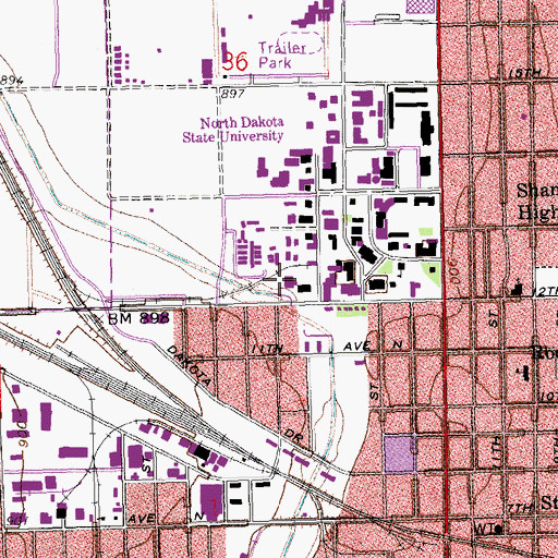 Topographic Map of Auxilliary Enterprises Building, ND