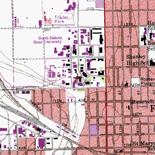 Topographic Map of Minard Hall, ND