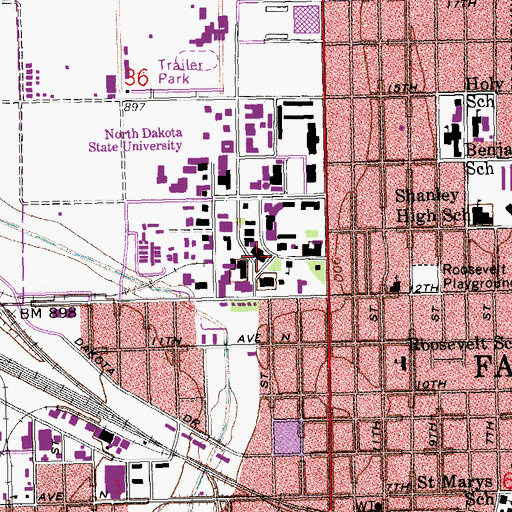 Topographic Map of South Engineering Building, ND