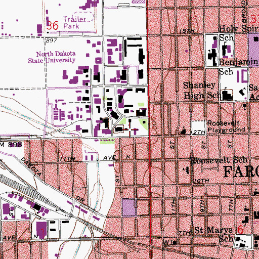 Topographic Map of Burgum Hall, ND