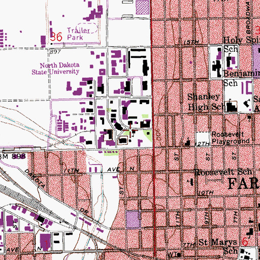 Topographic Map of Old Main Building, ND