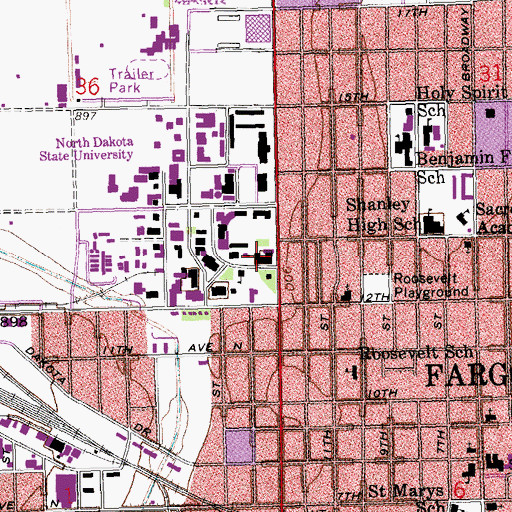 Topographic Map of Ceres Hall, ND