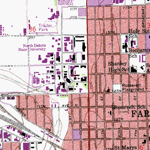 Topographic Map of Dinan Hall, ND