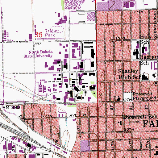 Topographic Map of Memorial Union, ND