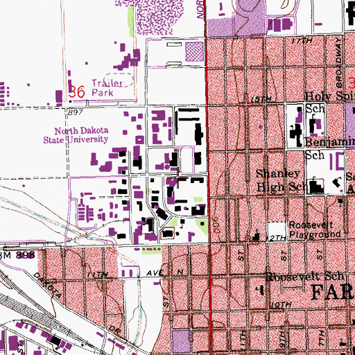 Topographic Map of E Morrow Lebedeff Hall, ND