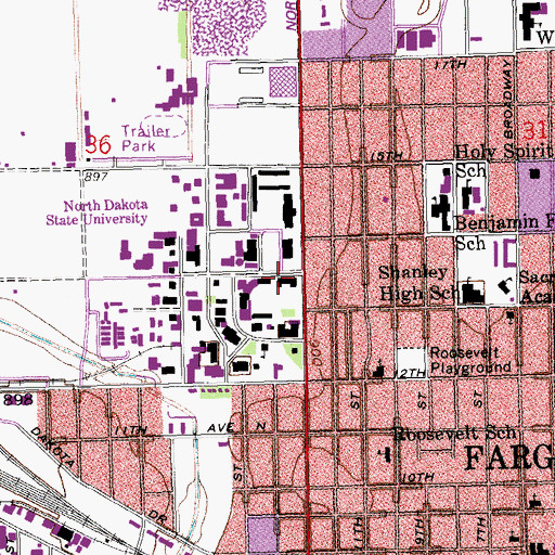Topographic Map of Churchill Hall, ND