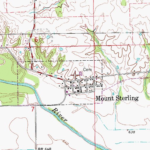 Topographic Map of Mount Sterling Census Designated Place, IA