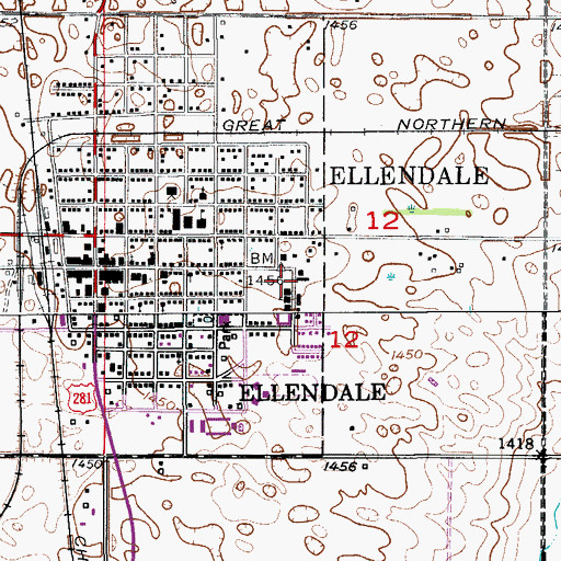 Topographic Map of Lowell Lundstrom Heartland Student Life Center, ND