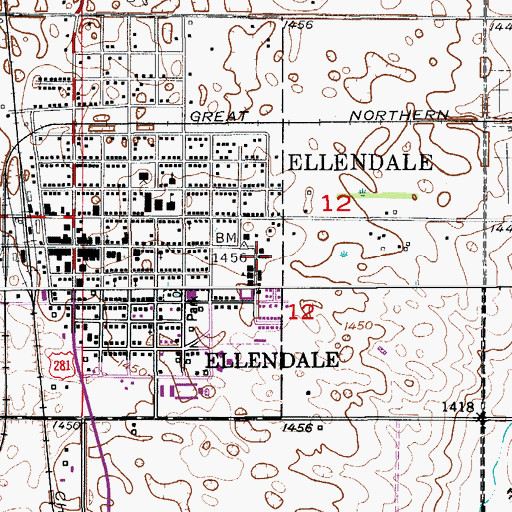 Topographic Map of Riffe Dorm, ND