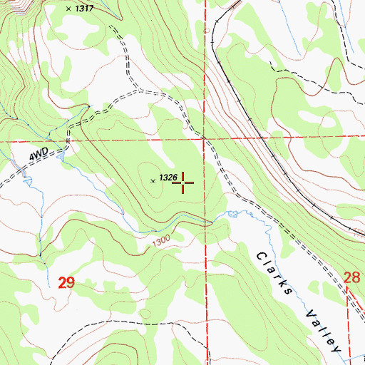 Topographic Map of Clarks Valley, CA