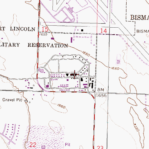 Topographic Map of Sitting Bull Hall, ND