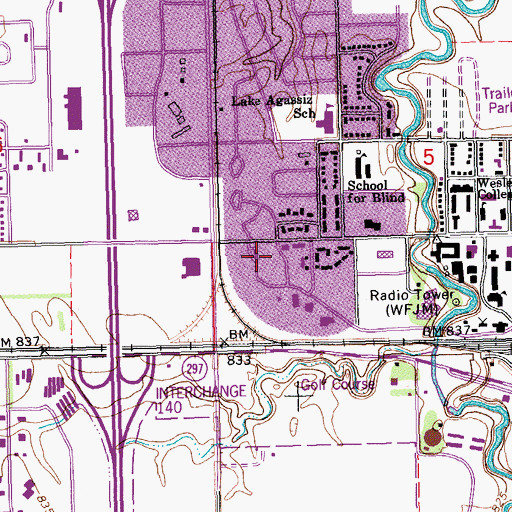 Topographic Map of Odegard Hall, ND